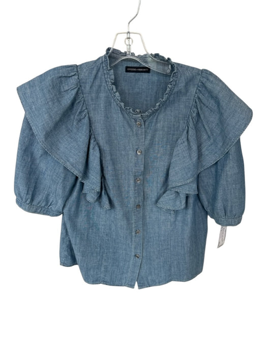 Citizens of Humanity Size M Med Dark Wash Cotton Short Bell Sleeve Ruffles Top Med Dark Wash / M