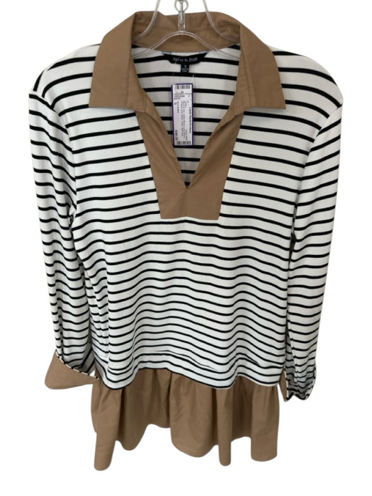 Strut & Bolt Size S Black & Tan Cotton Blend Long Sleeve Striped Collar Dress Black & Tan / S