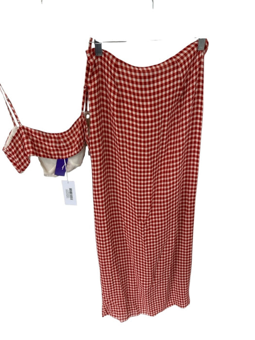 Reformation Size 4 Red & White Viscose Spaghetti Strap Gingham Cropped Skirt Set Red & White / 4