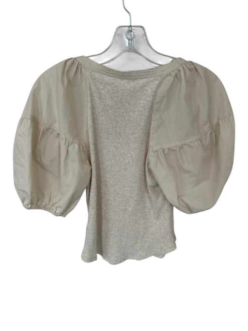 Ulla Johnson Size S Cream Cotton Short Balloon Sleeve Ribbed Scoop Neck Top Cream / S