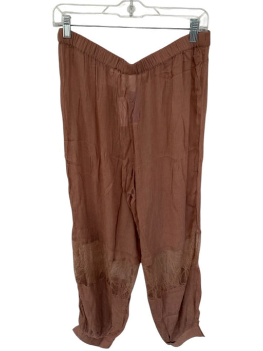 H&M Size M Brown Viscose Elastic Waist Lace Detail Balloon Leg Pants Brown / M