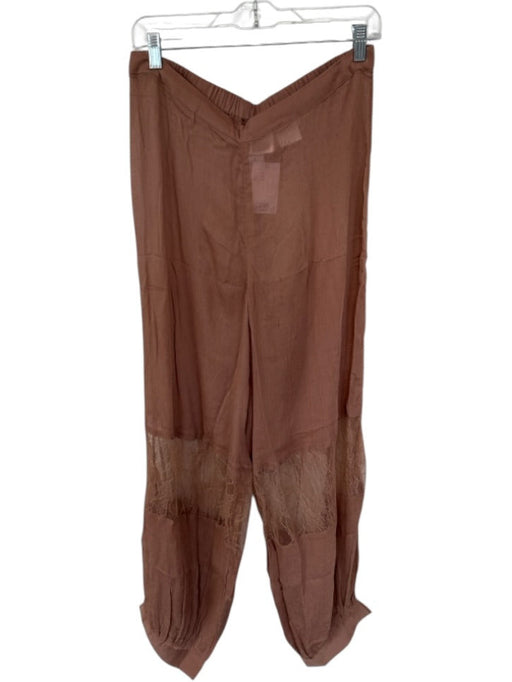 H&M Size M Brown Viscose Elastic Waist Lace Detail Balloon Leg Pants Brown / M