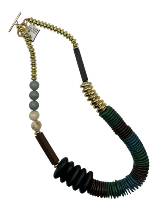 Green & Brown Beaded Chunky Toggle Statement Necklace Green & Brown