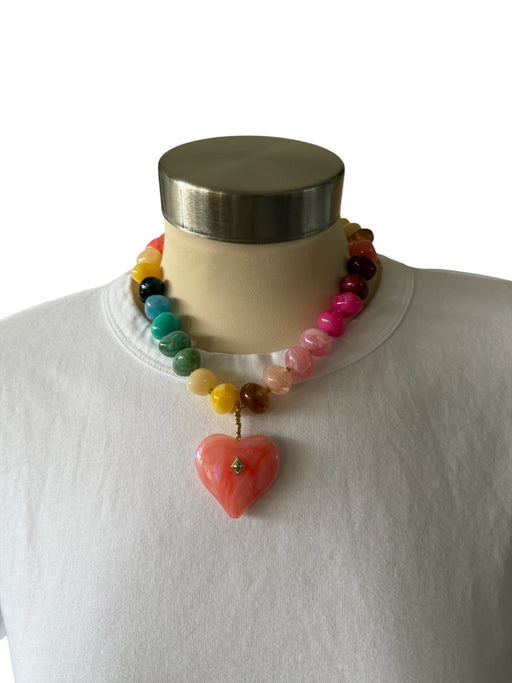 Multi Resin Chunky Beads Heart Necklace Multi