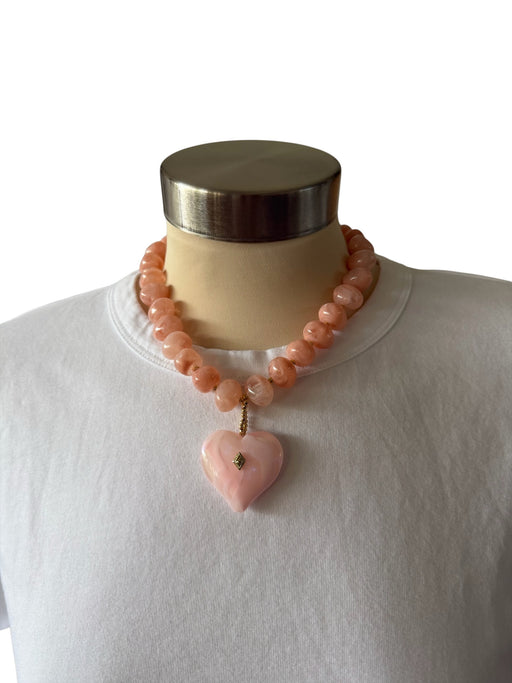 Peach & Pink Resin Chunky Beads Heart Necklace Peach & Pink