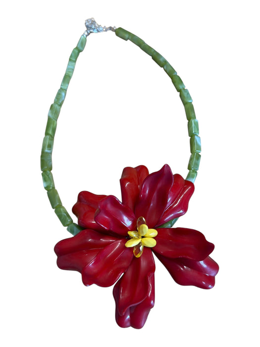 Green & Red Resin Beaded Flower Statement Necklace Green & Red