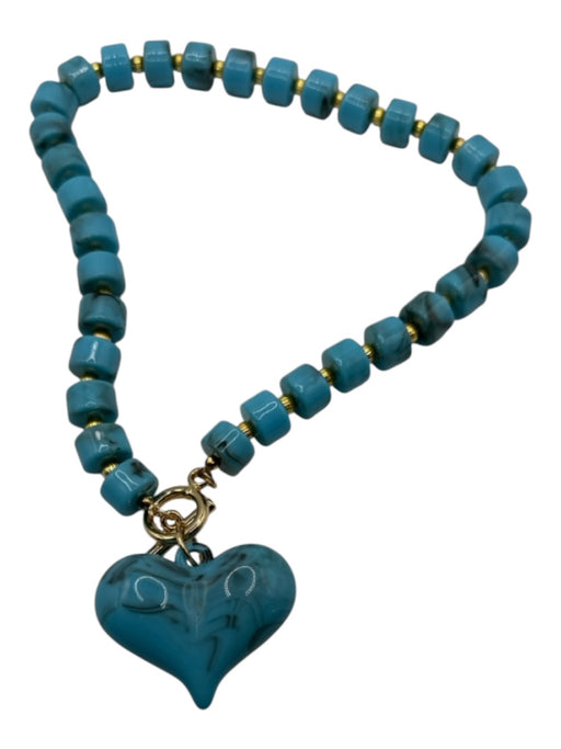 Blue & Black Resin Beaded Heart Pendant Toggle Necklace Blue & Black