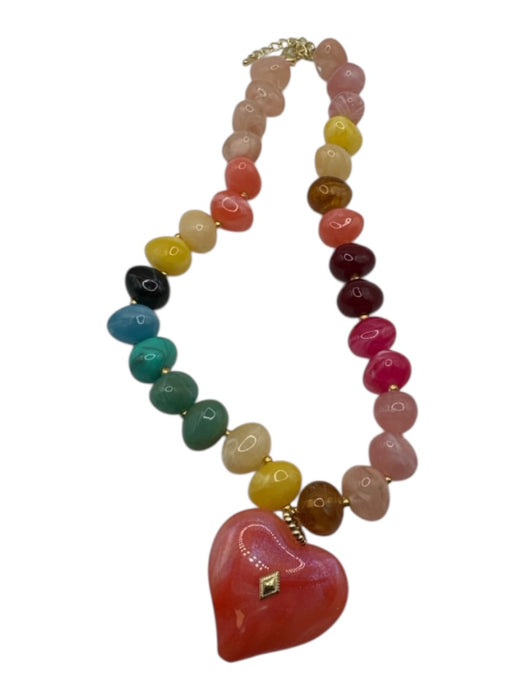 Multi Resin Beaded Heart Pendant Gold Hardware Necklace Multi