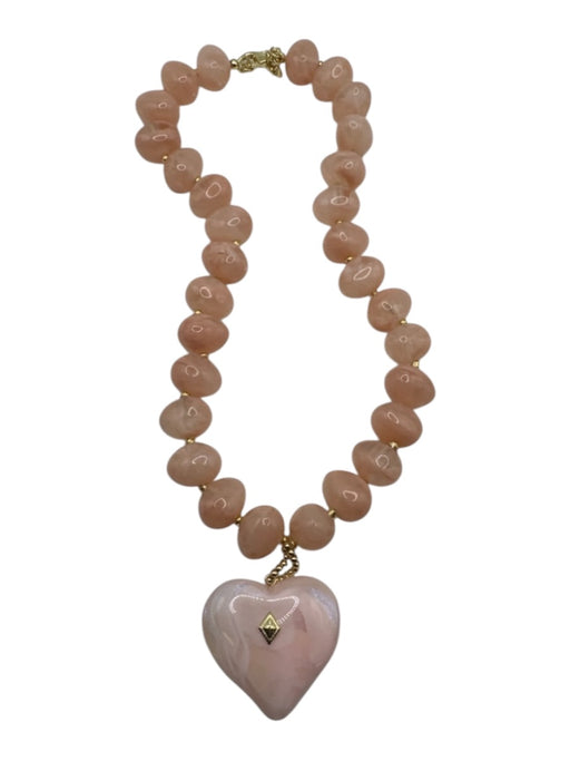 Peach & Pink Resin Beaded Heart Pendant Gold Hardware Necklace Peach & Pink