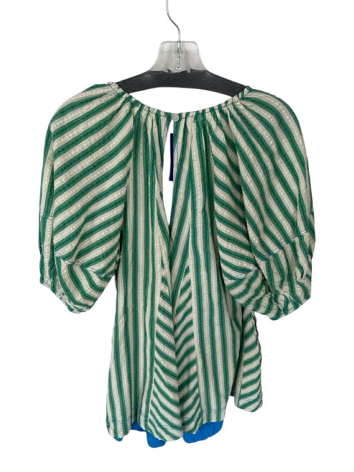 Free People Size S Green & Cream Cotton 3/4 Balloon Sleeve Striped Romper Green & Cream / S