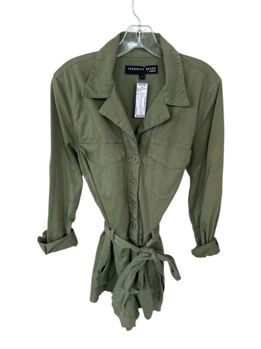 Veronica Beard Size M Army Green Cotton Long Sleeve Button Down Romper Army Green / M