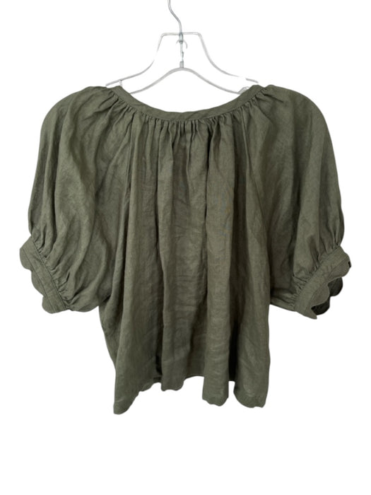 Tuckernuck Size S Olive Green Linen Short Balloon Sleeve Buttons Top Olive Green / S