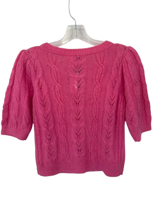 525 Size XS Pink Wool Blend Short Balloon Sleeve Cable Knit Cardigan Sweater Pink / XS