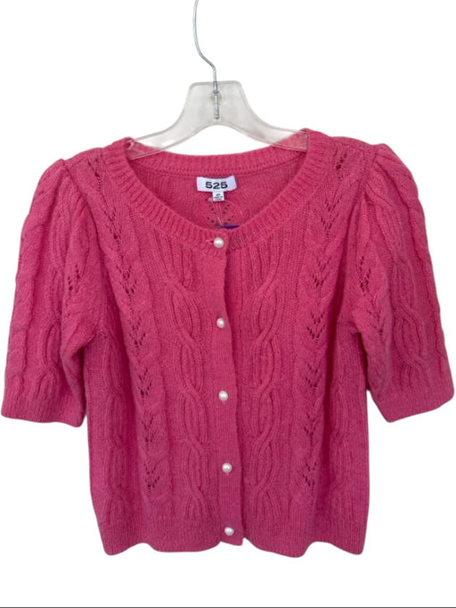 525 Size XS Pink Wool Blend Short Balloon Sleeve Cable Knit Cardigan Sweater Pink / XS