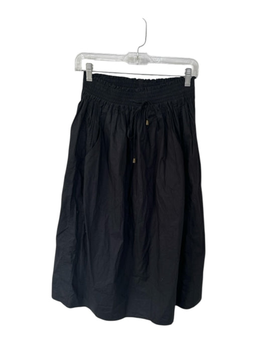 Apiece Apart Size 2 Black Cotton Smocked Waist Band Midi Skirt Black / 2