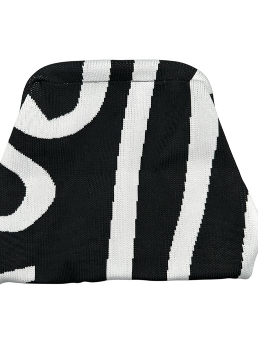 White & Black Canvas Hinge Lines Clutch Bag White & Black / S