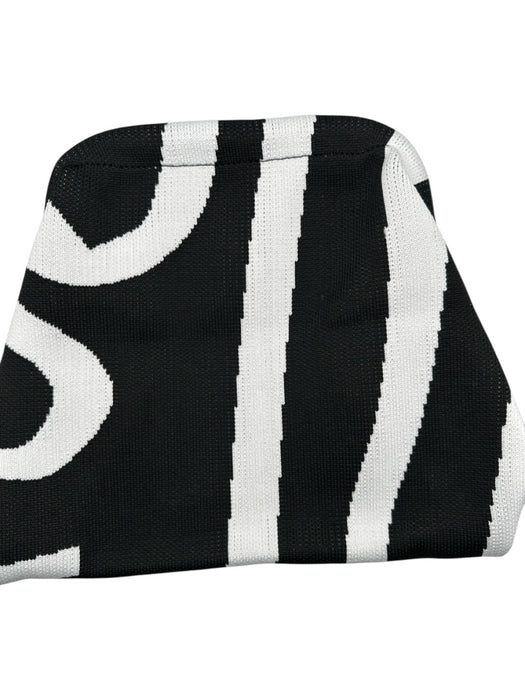 White & Black Canvas Hinge Lines Clutch Bag White & Black / S