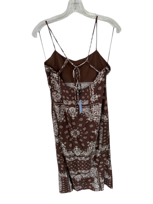 H&M Size M Brown & White Linen Blend Spaghetti Strap Bandana Print Maxi Dress Brown & White / M