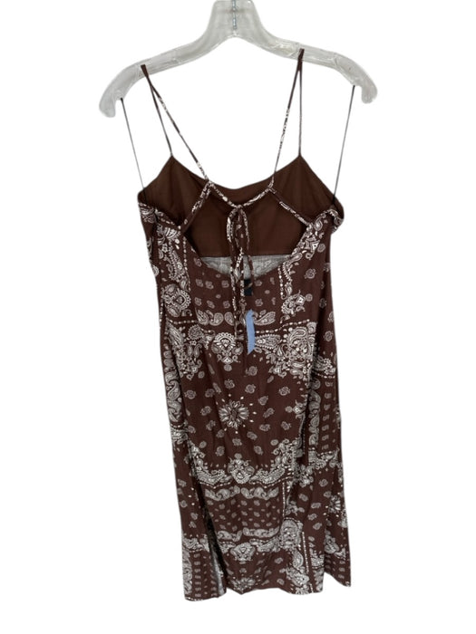 H&M Size M Brown & White Linen Blend Spaghetti Strap Bandana Print Maxi Dress Brown & White / M
