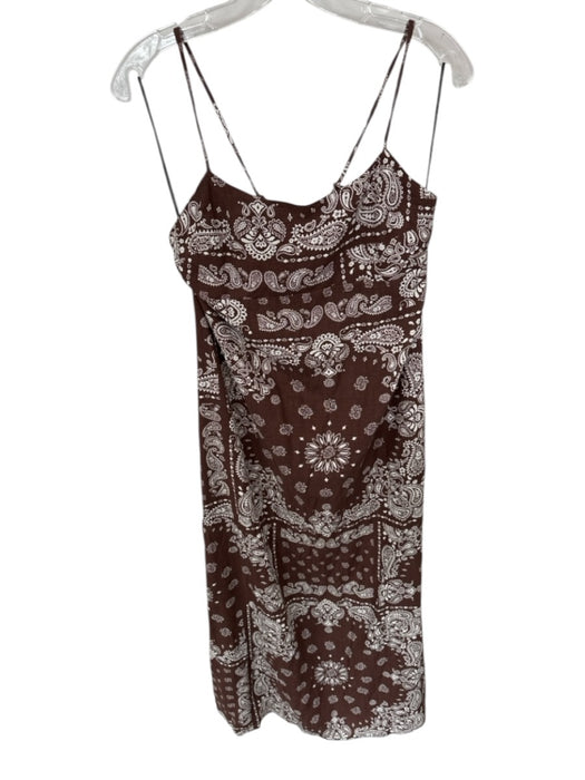 H&M Size M Brown & White Linen Blend Spaghetti Strap Bandana Print Maxi Dress Brown & White / M