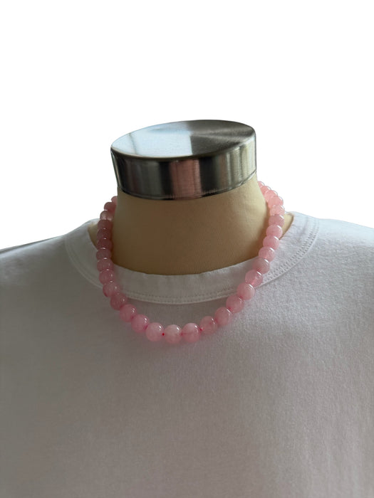 Pink Rose Quartz Round Beads Necklace Pink