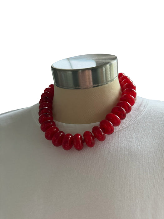 Red Resin Chunky Beads Necklace Red