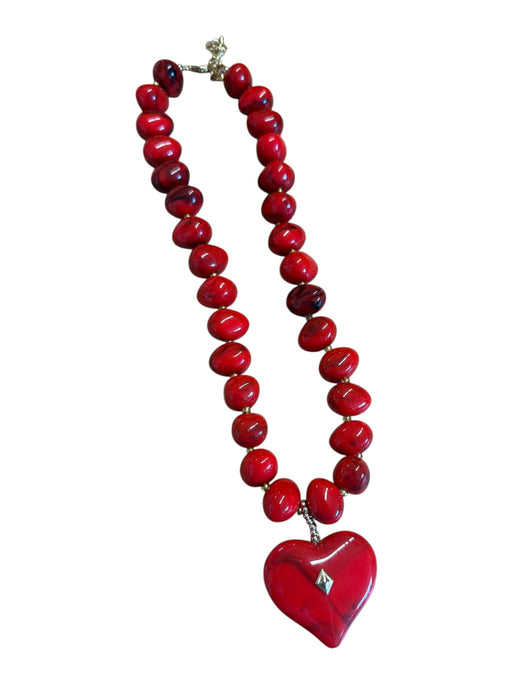 Red & Gold Resin Chunky Beads Heart Pendant Necklace Red & Gold