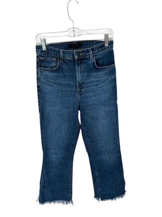 J Brand Size 27 Dark Wash Cotton Blend High Waist Boot Cut Raw Hem Cropped Jeans Dark Wash / 27
