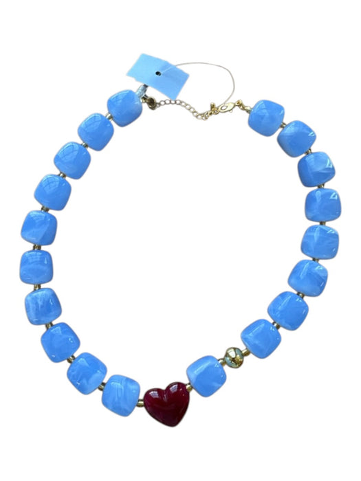 Blue & Red Resin Square Beads Heart short Necklace Blue & Red