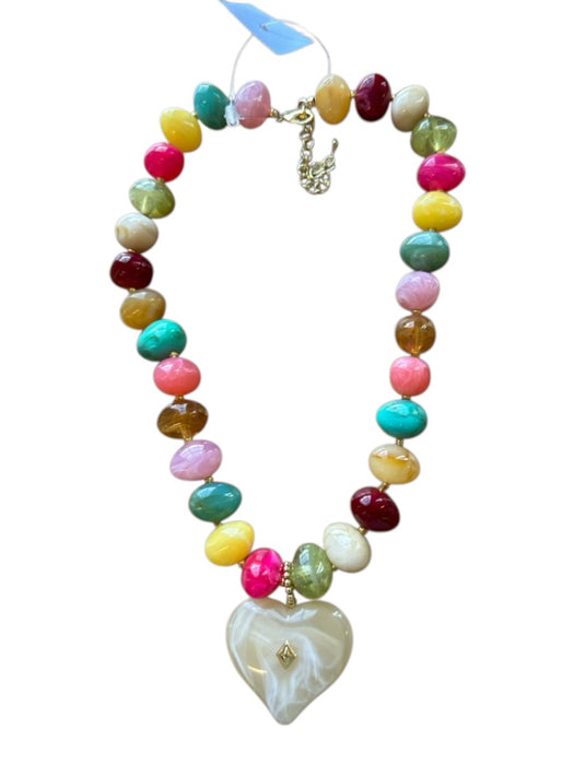 Cream & Multi Resin Beaded Heart Pendant Necklace Cream & Multi