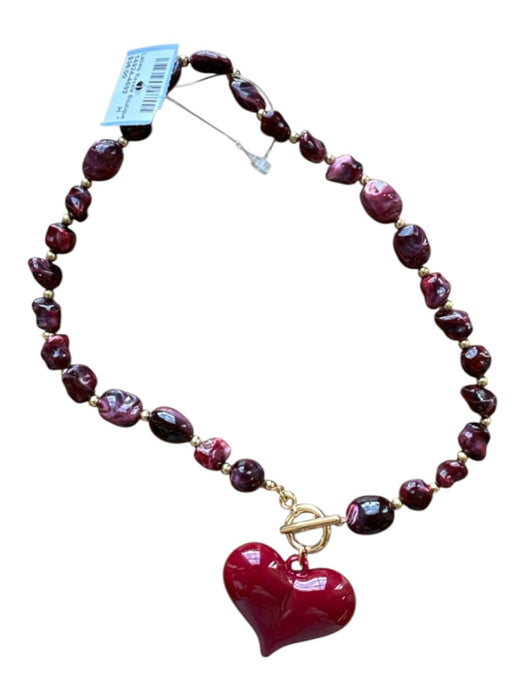 Maroon Resin Beaded Toggle Heart Pendant Necklace Maroon