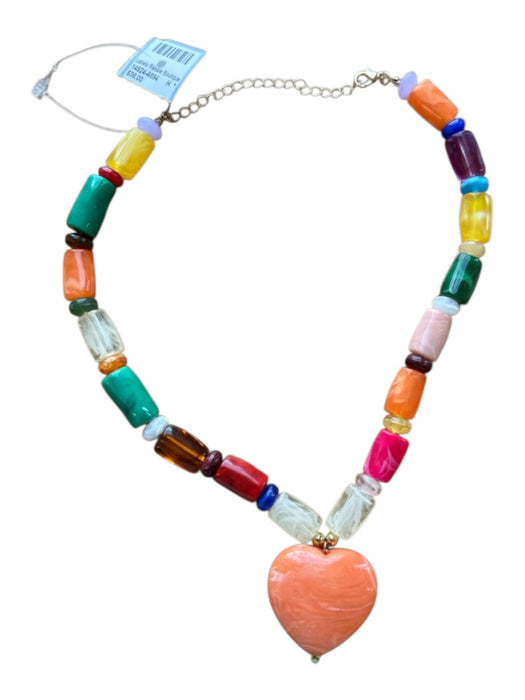 Orange & Multi Resin Beaded Heart Pendant Necklace Orange & Multi