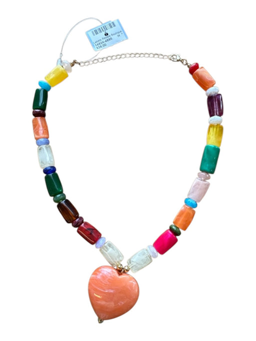Orange & Multi Resin Beaded Heart Pendant Necklace Orange & Multi