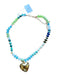 Green & Blue Beaded Heart Pendant Gold Hardware Necklace Green & Blue