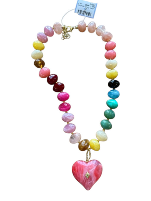 Gold & Multi Beaded Heart Pendant Gold Hardware Necklace Gold & Multi