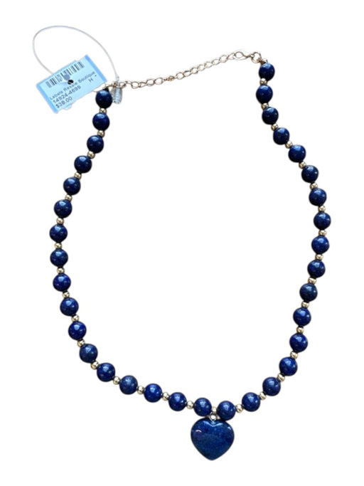 navy & gold Lapis Lazuli Stone Beads Heart Pendant Gold Hardware Necklace navy & gold