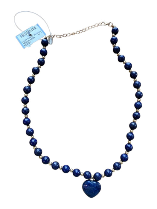 navy & gold Lapis Lazuli Stone Beads Heart Pendant Gold Hardware Necklace navy & gold