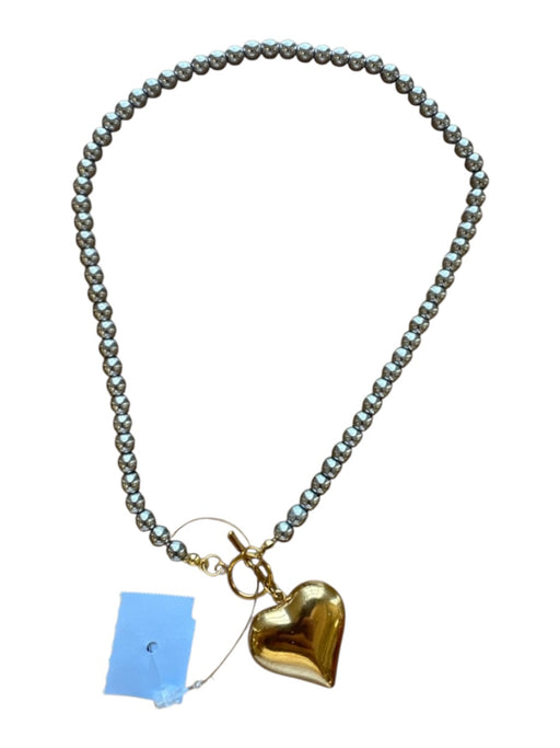 Gold & Silver Stainless steel Round Beads Heart Pendant Toggle Necklace Gold & Silver