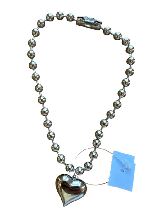 Silver Stainless steel Chunky Beads Heart Pendant Necklace Silver