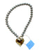 Silver & Gold Metal Round Beads Heart Pendant Toggle Necklace Silver & Gold