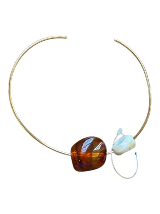 Gold & Brown Metal Resin Choker Necklace Gold & Brown