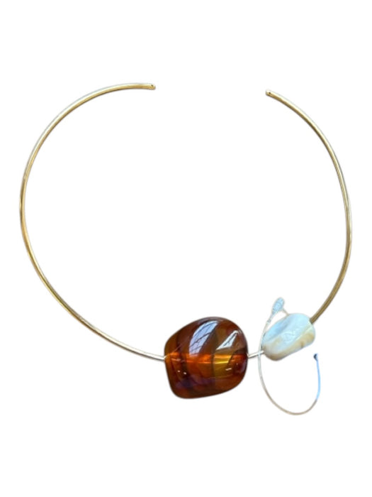 Gold & Brown Metal Resin Choker Necklace Gold & Brown