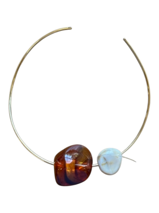 Gold & Brown Metal Resin Choker Necklace Gold & Brown