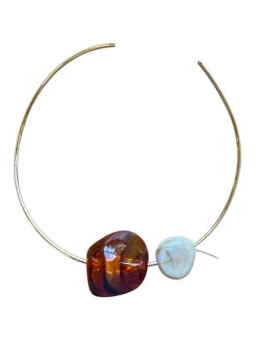 Gold & Brown Metal Resin Choker Necklace Gold & Brown