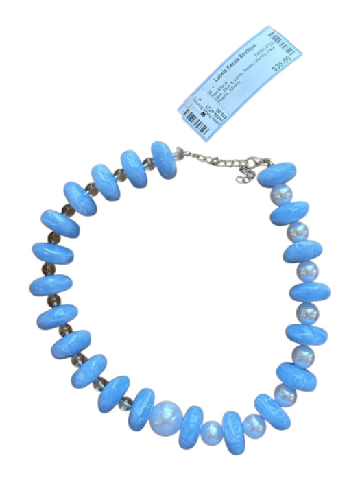 Blue & White Resin Chunky Faux Pearls Necklace Blue & White