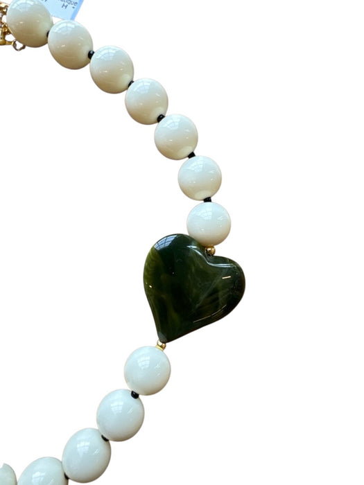 Cream & Green Resin Round Beads Heart Necklace Cream & Green