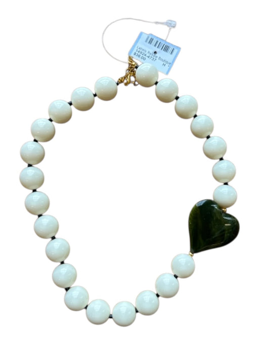 Cream & Green Resin Round Beads Heart Necklace Cream & Green