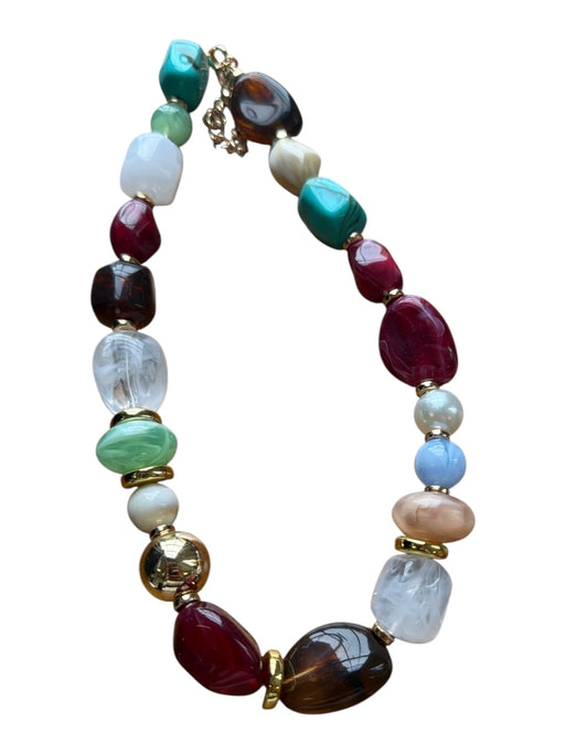 Maroon & Green Print Beaded Necklace Maroon & Green Print