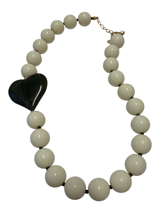 Cream & Green Resin Round Beads Heart Necklace Cream & Green