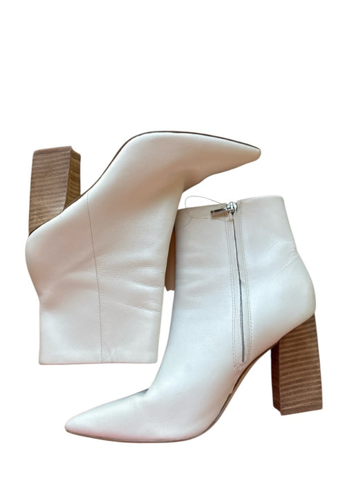 Marc Fisher Shoe Size 9 Cream & Brown Leather Side Zip Block Heel Ankle Booties Cream & Brown / 9